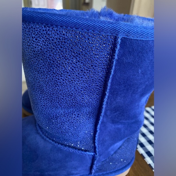 Uggs Milky Way Dark Denim Blue Sparkle Suede Fur Boots. Women's size 5. - Picture 5 of 6